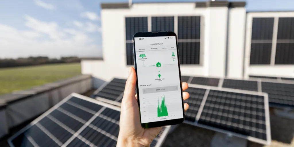 Red Málaga Instalaciones | Instalación de sistemas de Climatización telefono inteligente midiendo picos de energia solar